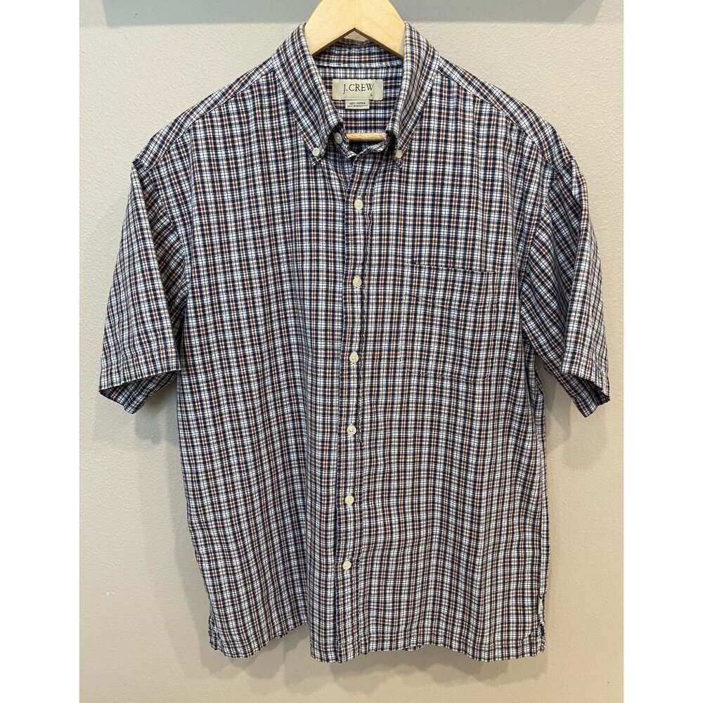 J. Crew Men's Button Up Collared Short Sleeve Shirt Size L Multicolor Plaid